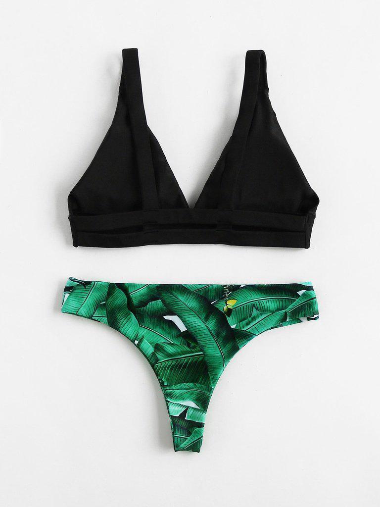 Palm Print High Leg Bikini Set-swimwear-Des Mess