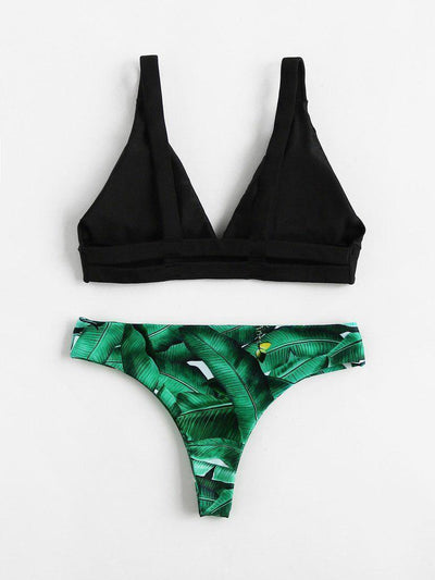 Palm Print High Leg Bikini Set-swimwear-Des Mess