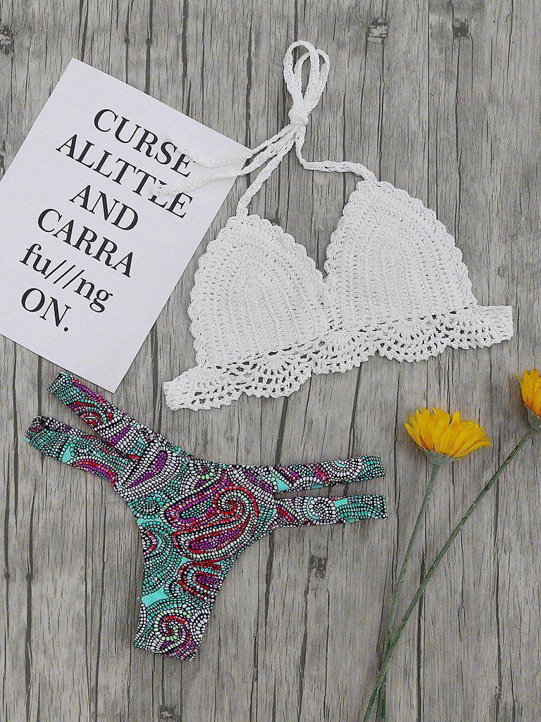 Printed Mix & Match Crochet Bikini Set-swimwear-Des Mess