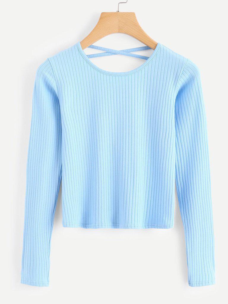 Criss Cross Back Ribbed Tshirt-outerwear-Des Mess