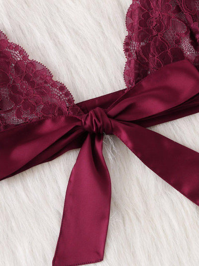 Tie Front Lace Bralette And Pantie Lingerie Set-lingerie-Des Mess