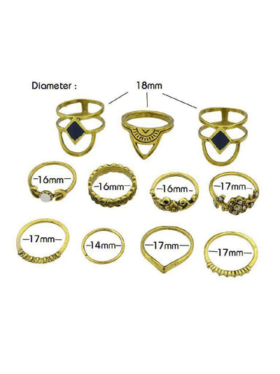 At-Gold Vintage Totem Flower Rings 11-Pieces Set-jewelry-Des Mess
