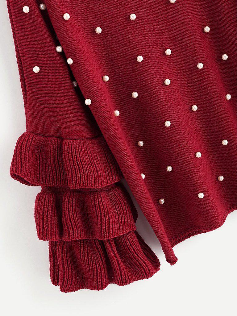 Pearl Beading Tiered Ruffle Sleeve Jumper-outerwear-Des Mess