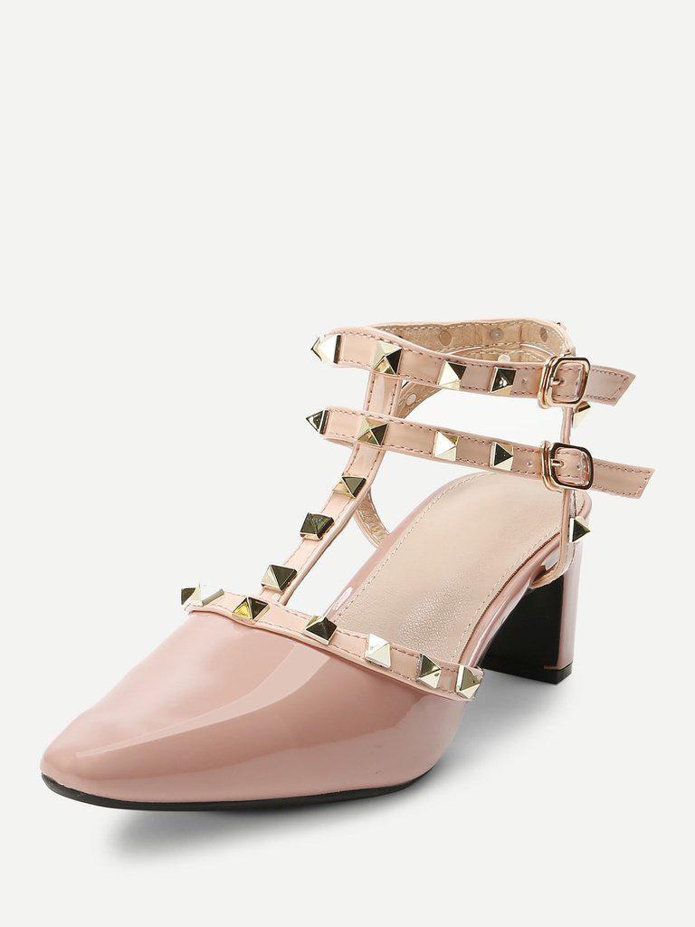 Rivet Detail Gladiator Chunky Heels-shoes-Des Mess