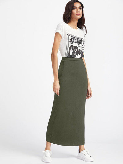 Elastic Waist Longline Jersey Skirt-bottom-Des Mess