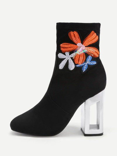 Flower Embroidery Clear Heeled Boots-shoes-Des Mess