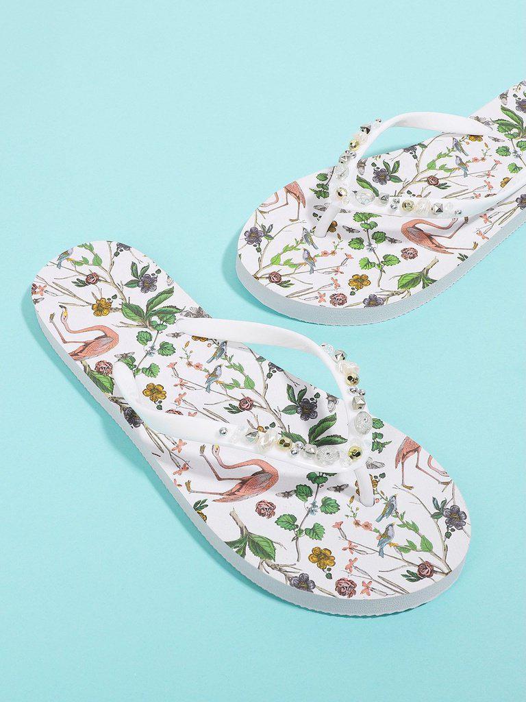 Calico & Bird Print Flip Flops-shoes-Des Mess