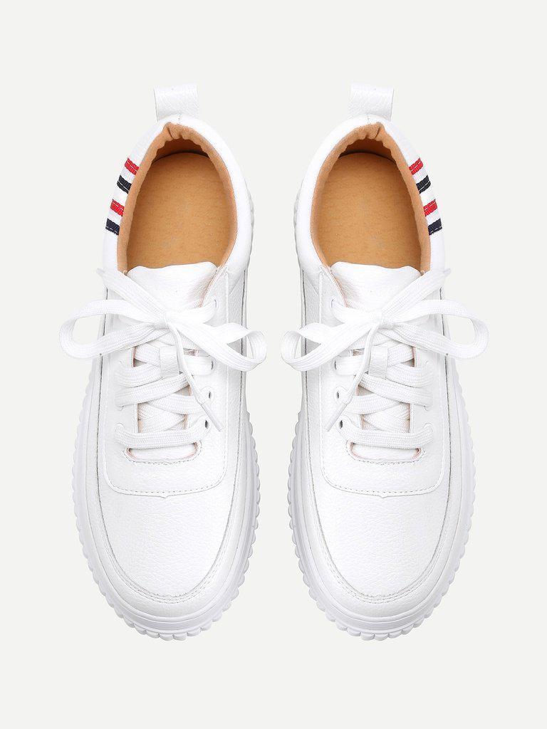 Striped Detail Lace Up Sneakers-shoes-Des Mess