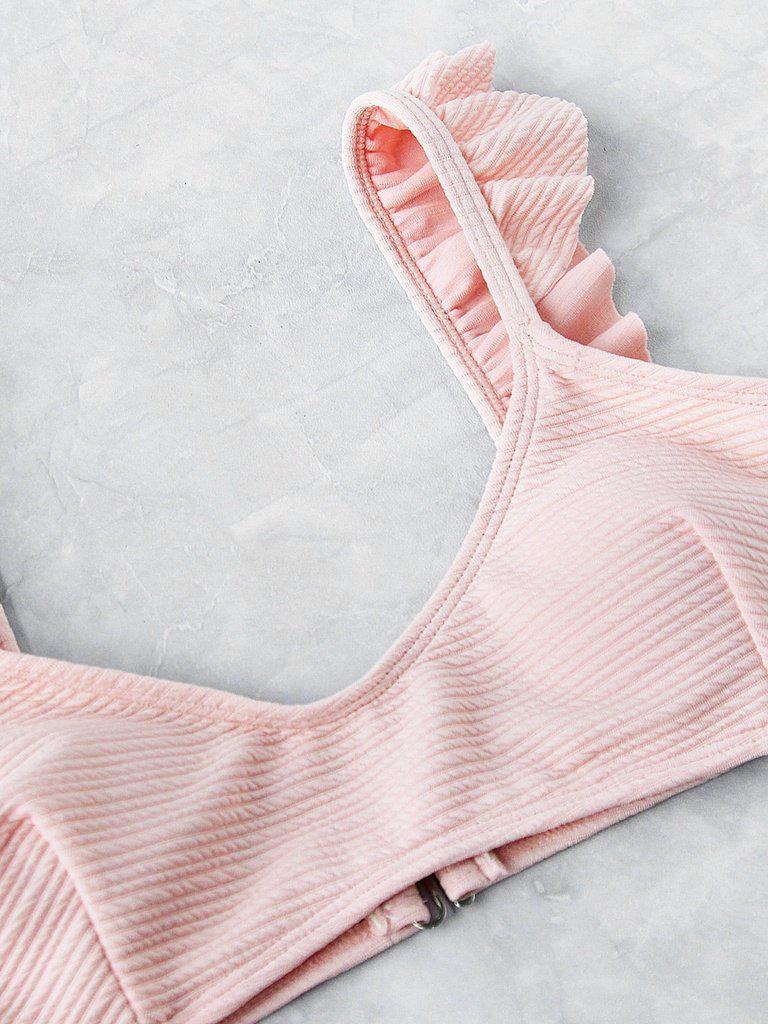 Ruffle Strap Textured Bikini Set-swimwear-Des Mess