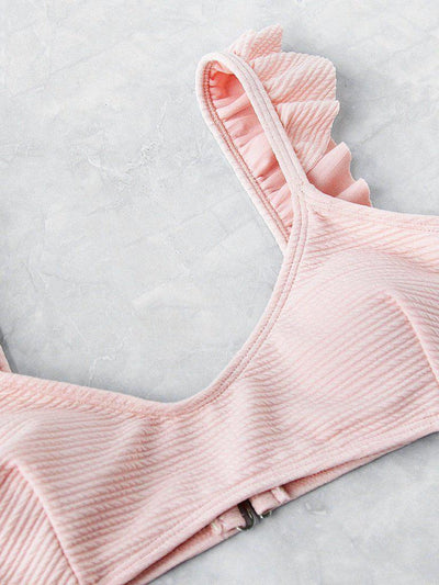 Ruffle Strap Textured Bikini Set-swimwear-Des Mess