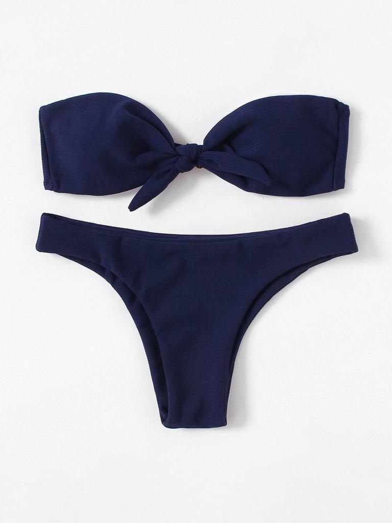 Knot Front Bandeau Bikini Set-swimwear-Des Mess