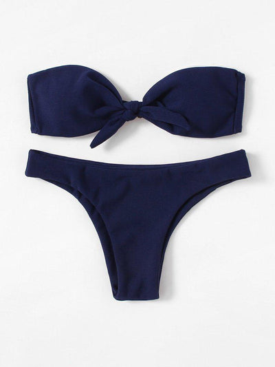 Knot Front Bandeau Bikini Set-swimwear-Des Mess
