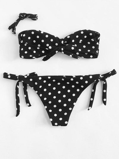 Polka Dot Knot Bikini Set-swimwear-Des Mess