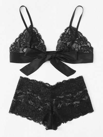 Tie Front Lace Bralette And Pantie Lingerie Set-lingerie-Des Mess