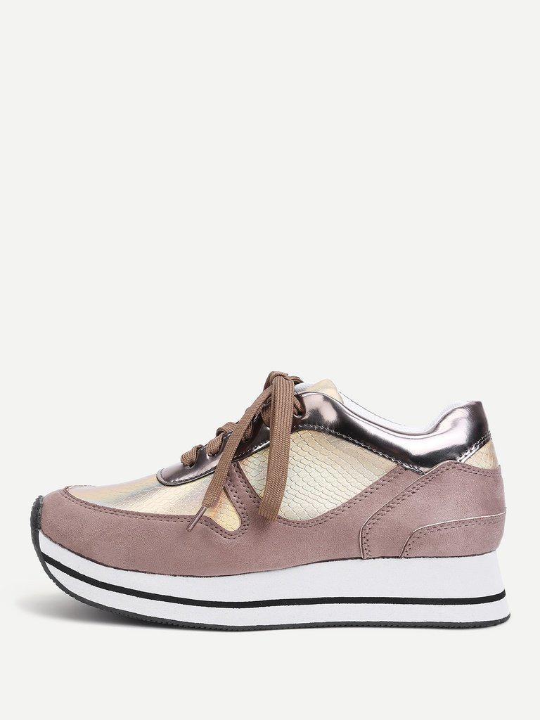 Striped Detail Lace Up PU Sneakers-shoes-Des Mess