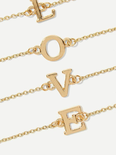Letter Detail Chain Bracelet Set 4pcs--Des Mess