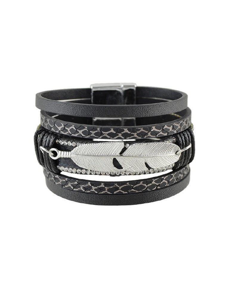 Black Multilayer Blue Black Pu Leather Wrap Bracelets--Des Mess