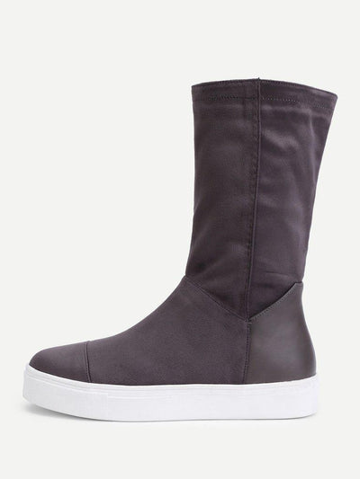 Round Toe Flatform Mid Calf Boots-shoes-Des Mess