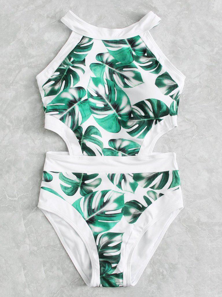 Palm Print Cutout Swimsuit-swimwear-Des Mess