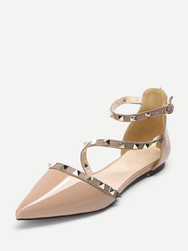 Pointed Toe Studded Decor Flats-shoes-Des Mess