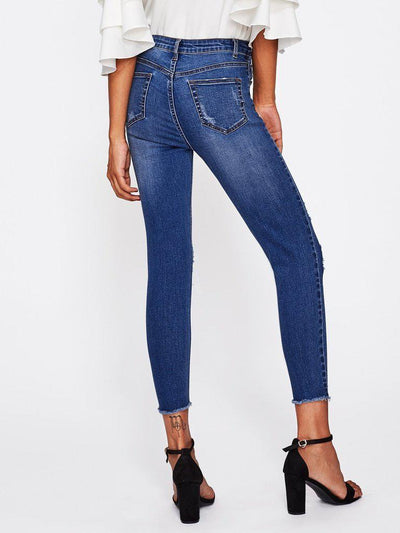 Bleach Wash Distressed Jeans-bottom-Des Mess