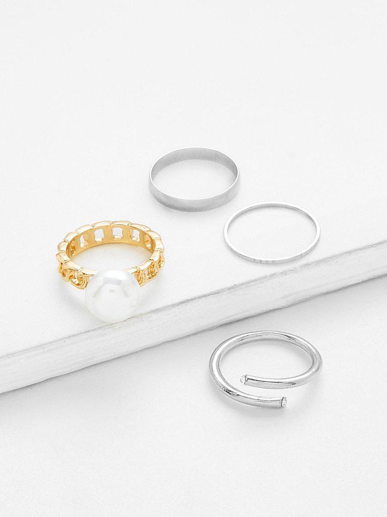 Faux Pearl Ring Set 4pcs-jewelry-Des Mess