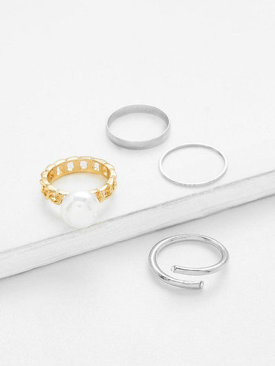 Faux Pearl Ring Set 4pcs-jewelry-Des Mess