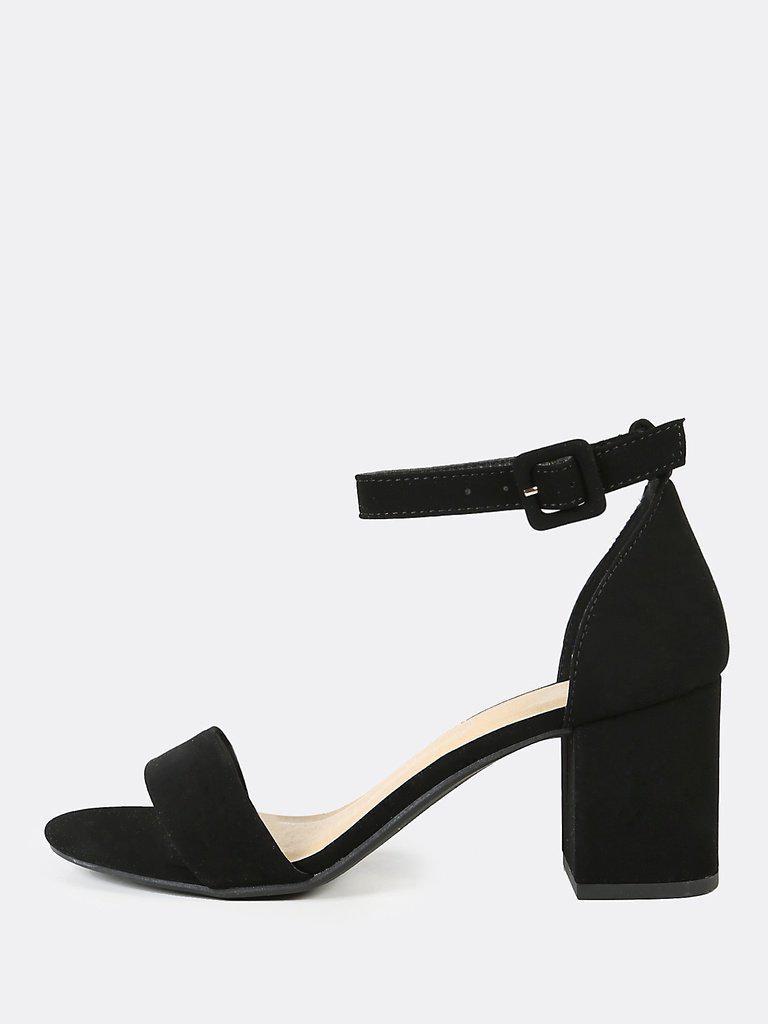 Single Band Ankle Strap Chunky Low Heels BLACK-shoes-Des Mess