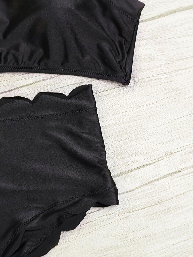Scalloped Trim Halter High Waist Bikini Set--Des Mess