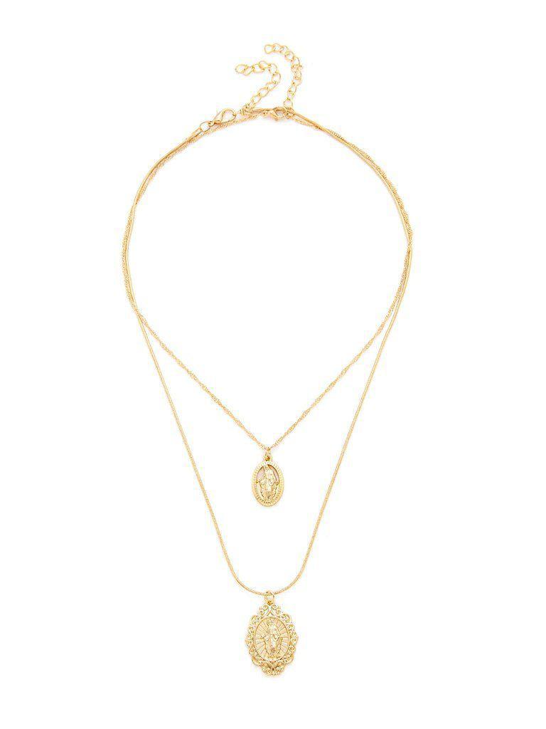 Round Pendant Chain Necklace Set 2pcs-jewelry-Des Mess