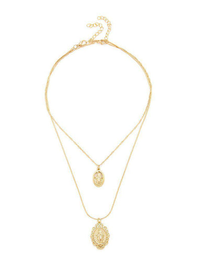Round Pendant Chain Necklace Set 2pcs-jewelry-Des Mess