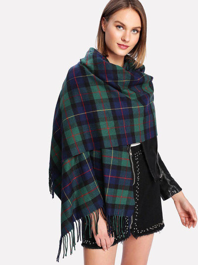 Fringe Trim Plaid Scarf-accessories-Des Mess