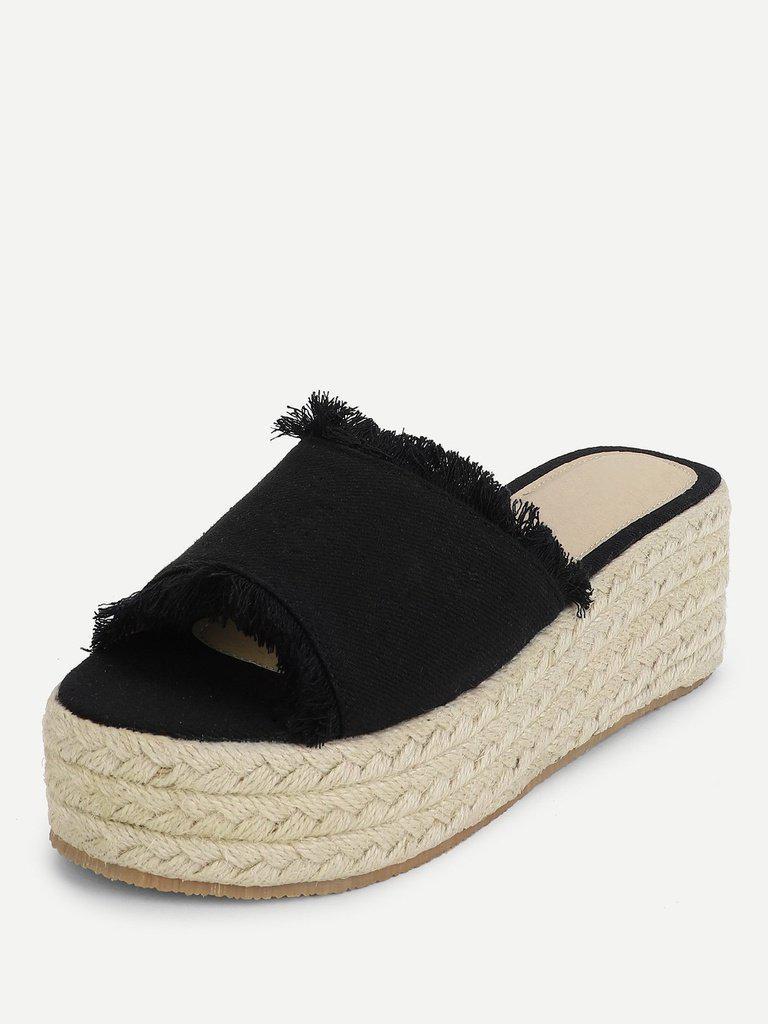 Raw Trim Criss Cross Flatform Sandals-shoes-Des Mess