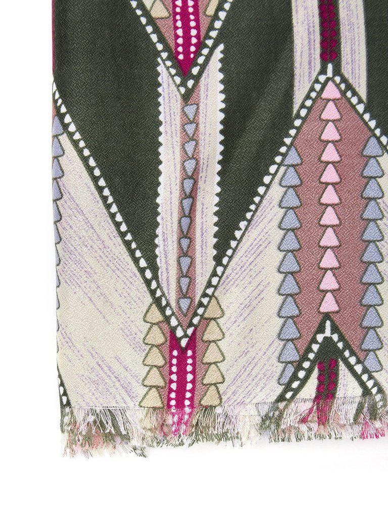 Frayed Trim Geometric Pattern Scarf-accessories-Des Mess