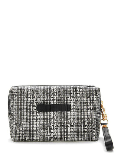 Tweed Zipper Makeup Bag With Wristlet-makeup-Des Mess