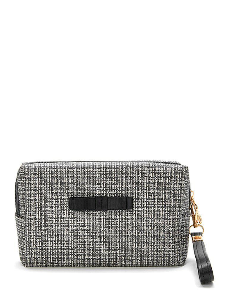 Tweed Zipper Makeup Bag With Wristlet-makeup-Des Mess