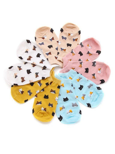 Cat Print Invisible Socks 5pairs-accessories-Des Mess