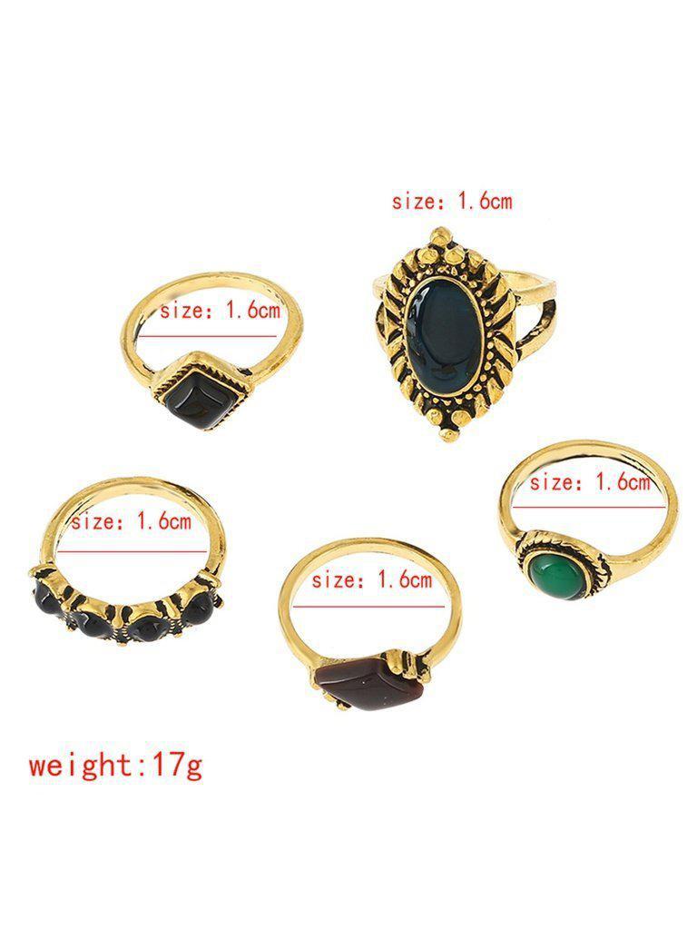 Mixed Stone Ring Set 5pcs-jewelry-Des Mess