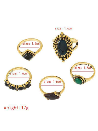 Mixed Stone Ring Set 5pcs-jewelry-Des Mess