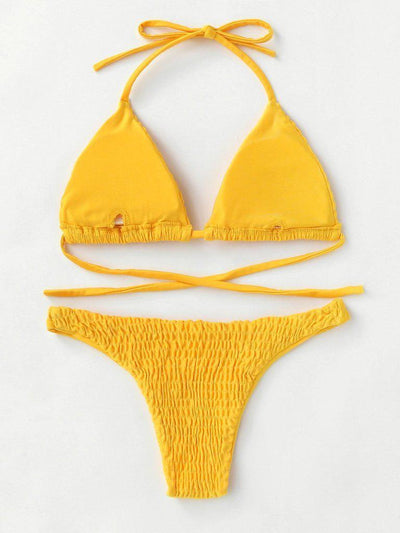 Tie Back Shirred Triangle Bikini Set--Des Mess