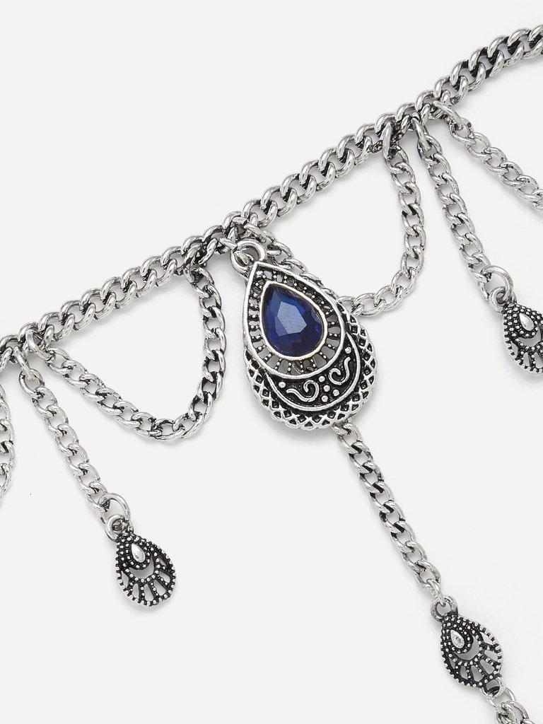 Water Drop Rhinestone Chain Bracelet With Toe Ring--Des Mess