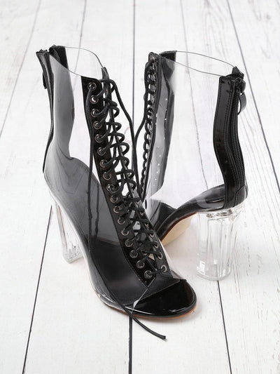 Lace Up Zipper Back Transparent Heels-shoes-Des Mess
