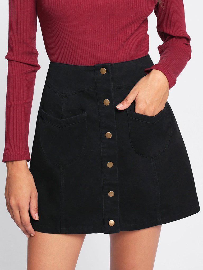Patch Pocket Button Up Skirt-bottom-Des Mess
