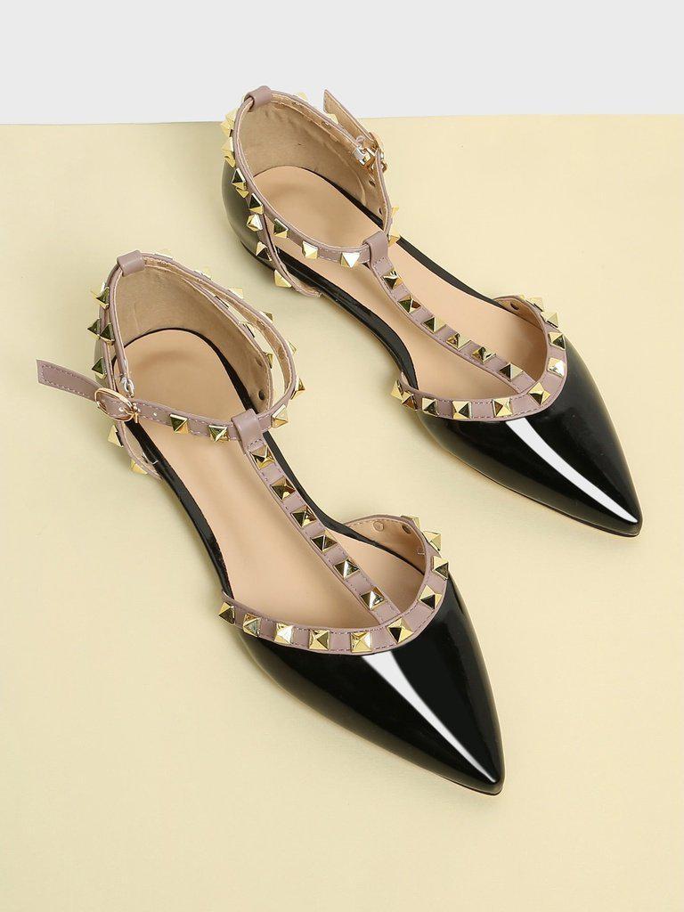 T-strap Studded Ballet Flats-shoes-Des Mess