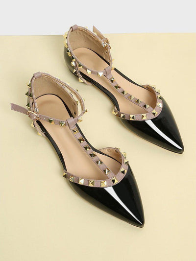 T-strap Studded Ballet Flats-shoes-Des Mess