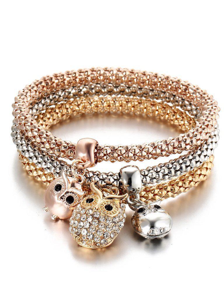 Multicolor Owl Charm Bracelet 3Pcs--Des Mess