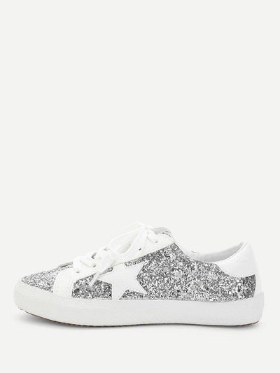 Star Patch Glitter Lace Up Sneakers-shoes-Des Mess