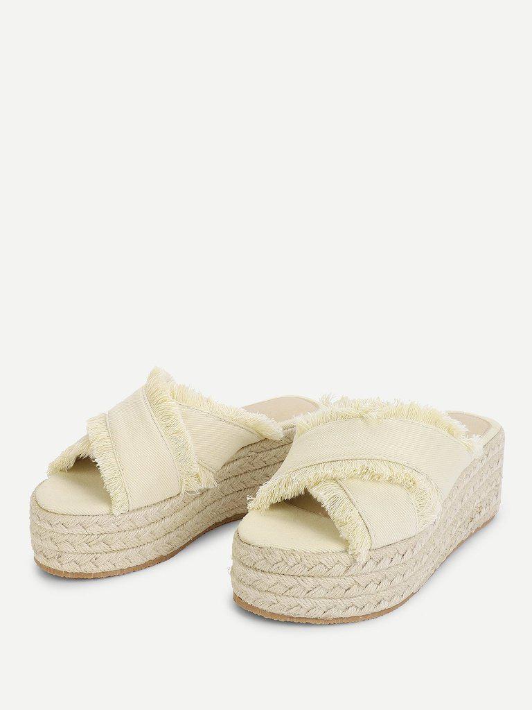 Raw Trim Criss Cross Flatform Sandals-shoes-Des Mess