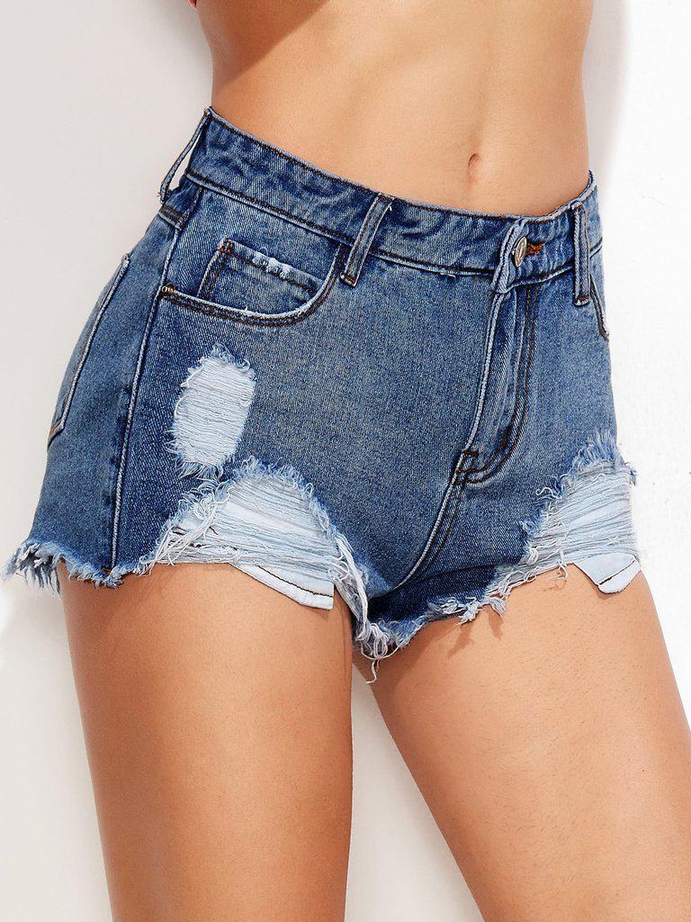 Low Rise Distressed Mini Denim Shorts-bottom-Des Mess