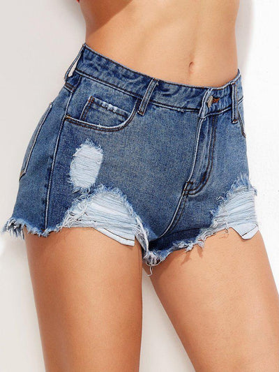 Low Rise Distressed Mini Denim Shorts-bottom-Des Mess